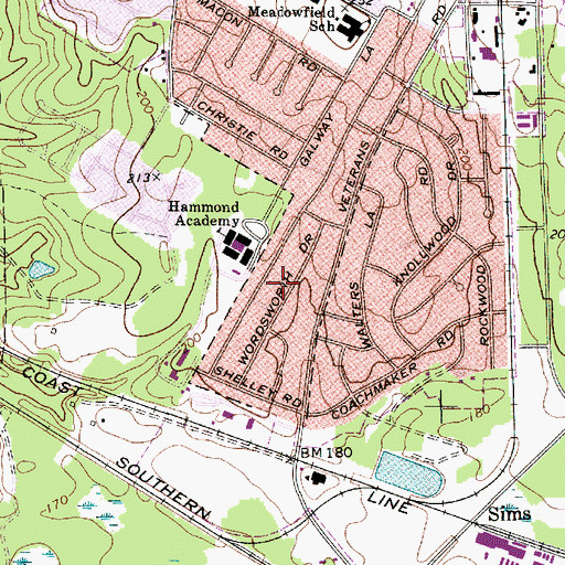 Topographic Map of Meadowfield, SC