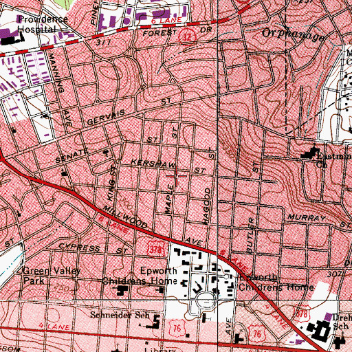 Topographic Map of Melrose Heights, SC