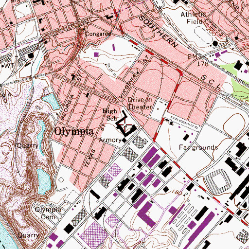 Topographic Map of Olympia School, SC