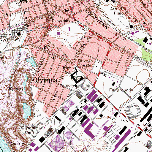 Topographic Map of Olympia School, SC