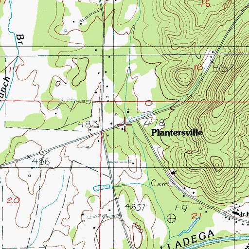 Topographic Map of Plantersville, AL