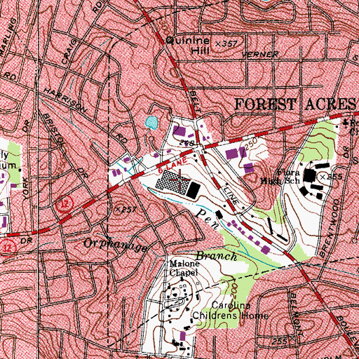 Topographic Map of Richland Mall Shopping Center, SC
