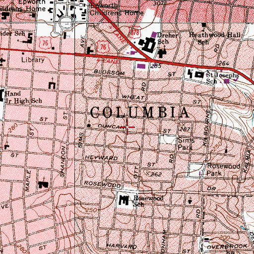 Topographic Map of Rosewood, SC