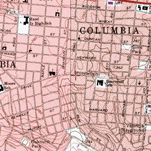 Topographic Map of Rosewood Shopping Center, SC