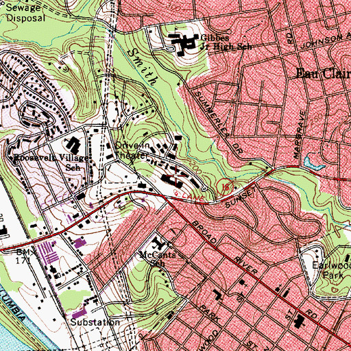 Topographic Map of Sunset Shopping Center, SC