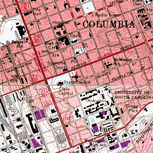 Topographic Map of Trinity Episcopal Cathedral, SC