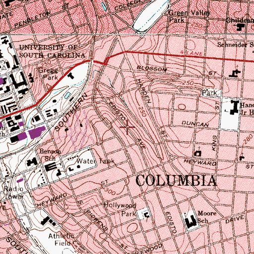 Topographic Map of Wales Garden, SC