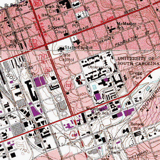 Topographic Map of Wardlaw College, SC