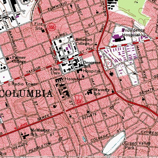 Topographic Map of Waverly, SC