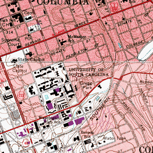 Topographic Map of Welsh Humanities Building, SC