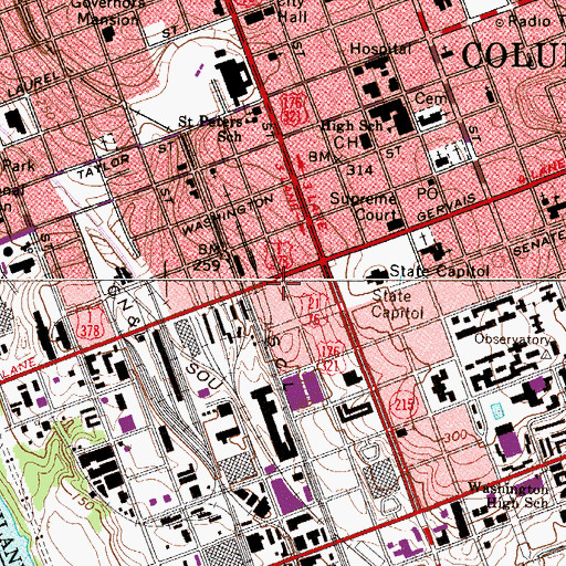 Topographic Map of West Gervais Street Historic District, SC