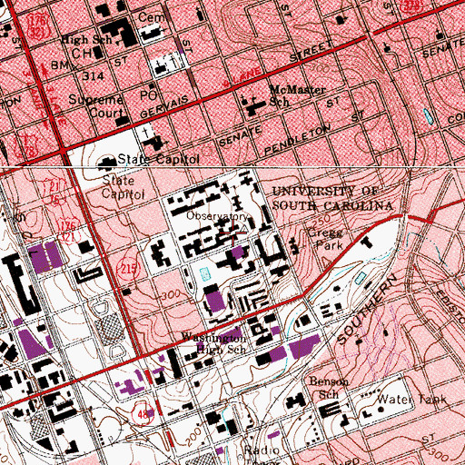 Topographic Map of Woodrow College, SC