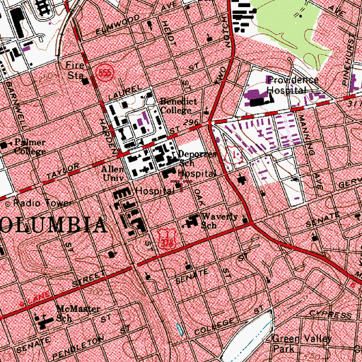 Topographic Map of Woodrow Memorial Presbyterian Church (historical), SC