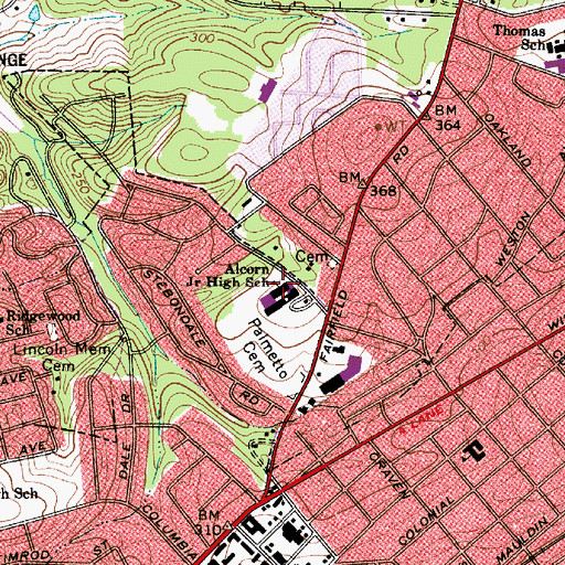 Topographic Map of Alcorn Middle School, SC