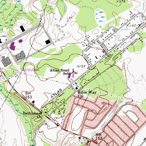 Topographic Map of Atlas Road School, SC