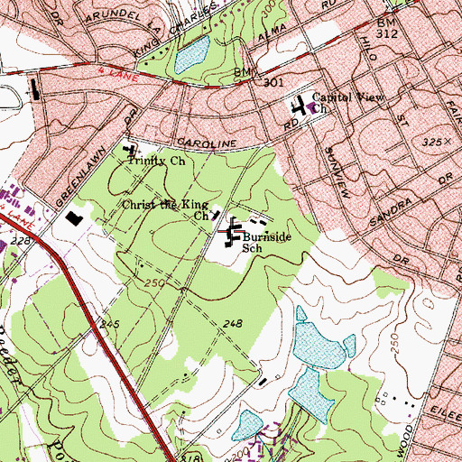 Topographic Map of Burnside School, SC