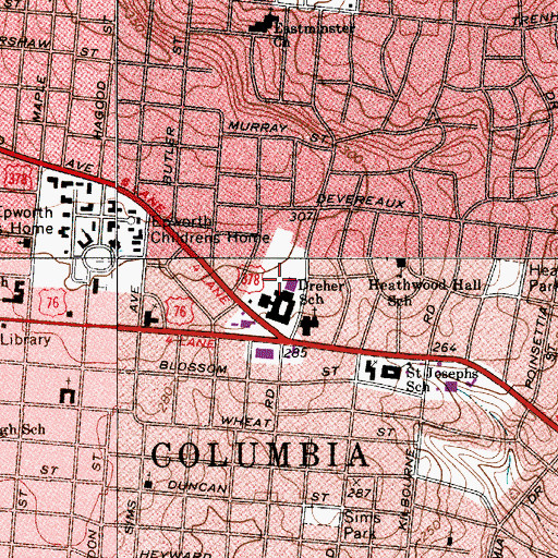 Topographic Map of Dreher High School, SC