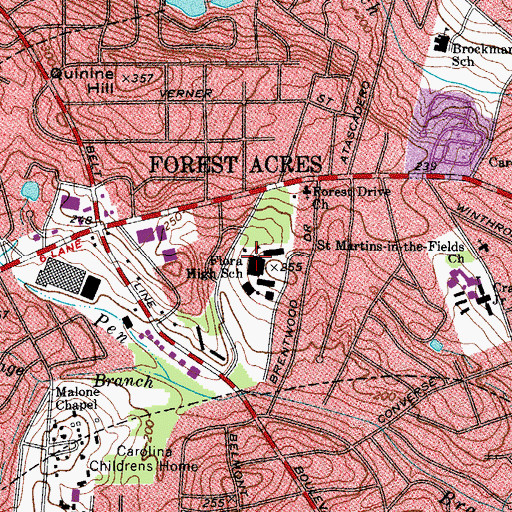Topographic Map of Flora High School, SC