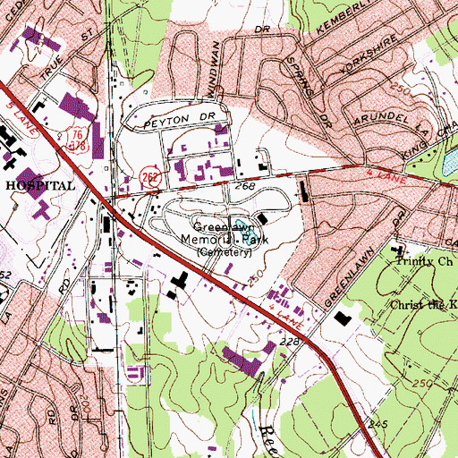 Topographic Map of Green Lawn Memorial Park, SC