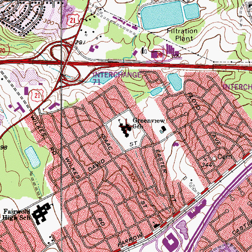Topographic Map of Greenview School, SC