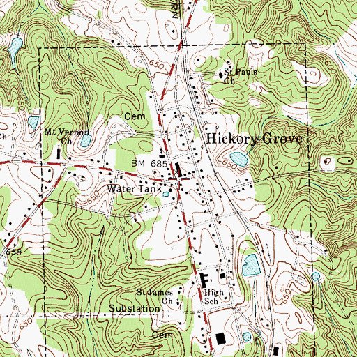 Topographic Map of Hickory Grove, SC