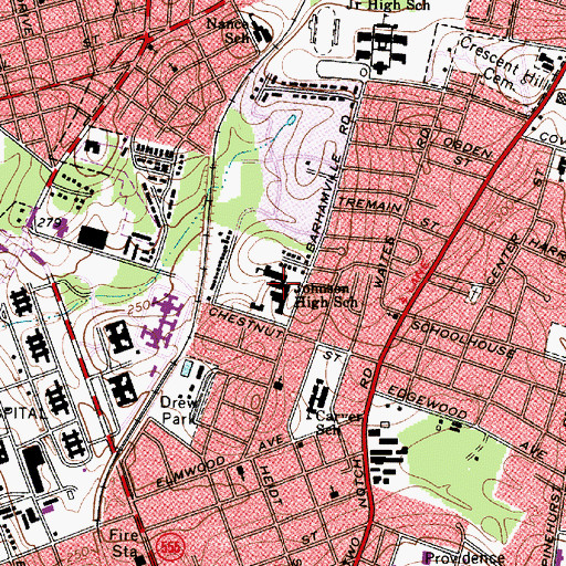 Topographic Map of Johnson High School, SC