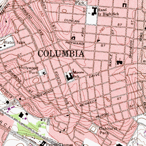 Topographic Map of Moore School, SC