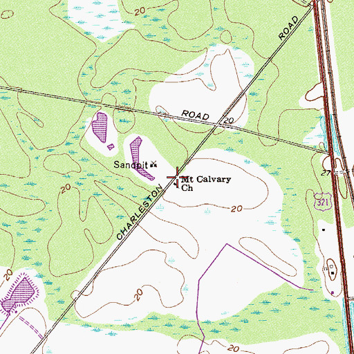 Topographic Map of Mount Calvary Church, SC