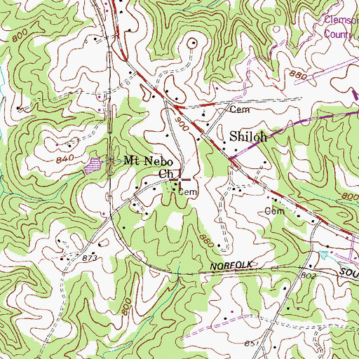 Topographic Map of Mount Nebo Baptist Church, SC
