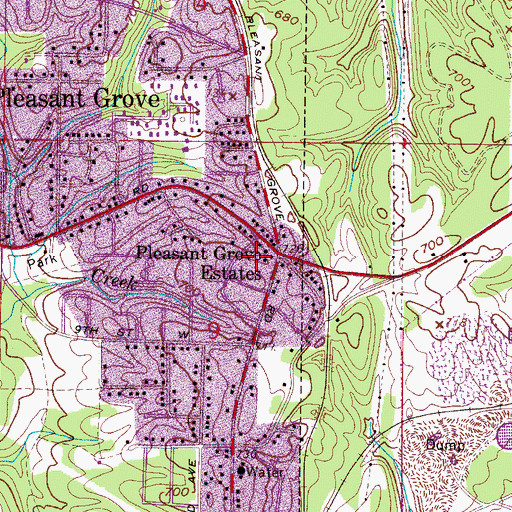 Topographic Map of Pleasant Grove Estates, AL