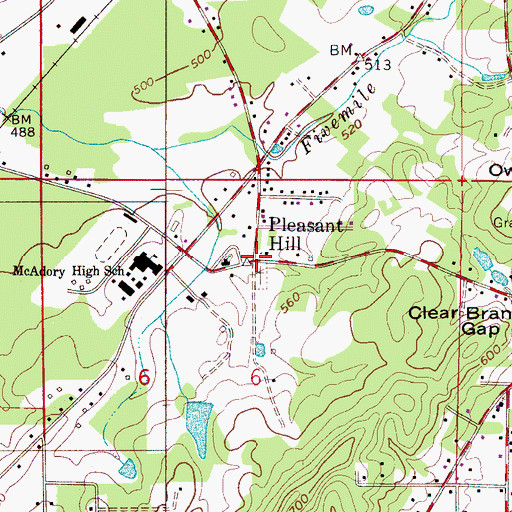 Topographic Map of Pleasant Hill, AL
