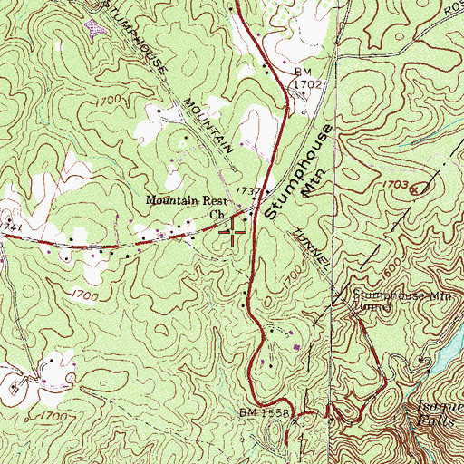 Topographic Map of Mountain Rest Baptist Church, SC