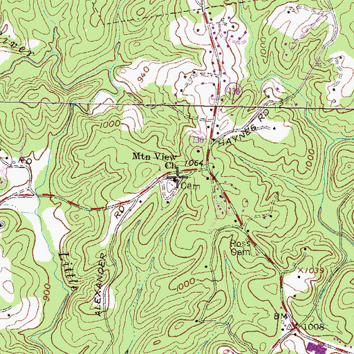 Topographic Map of Mountain View Church, SC