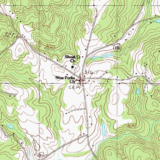 Topographic Map of Nine Forks Baptist Church, SC