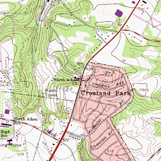 Topographic Map of North Aiken Baptist Church, SC