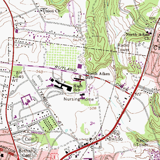 Topographic Map of North Aiken School, SC