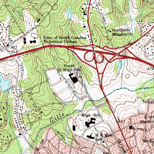 Topographic Map of North Junior High School, SC