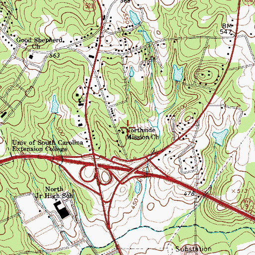 Topographic Map of Northside Mission Church, SC