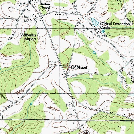Topographic Map of O'Neal, SC