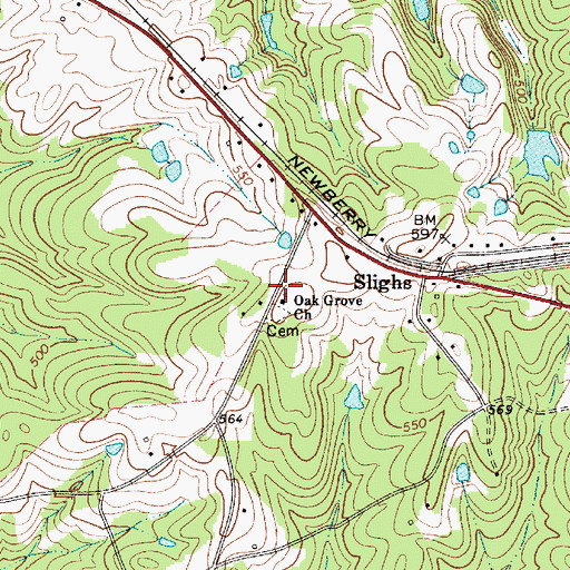 Topographic Map of Oak Grove Church, SC