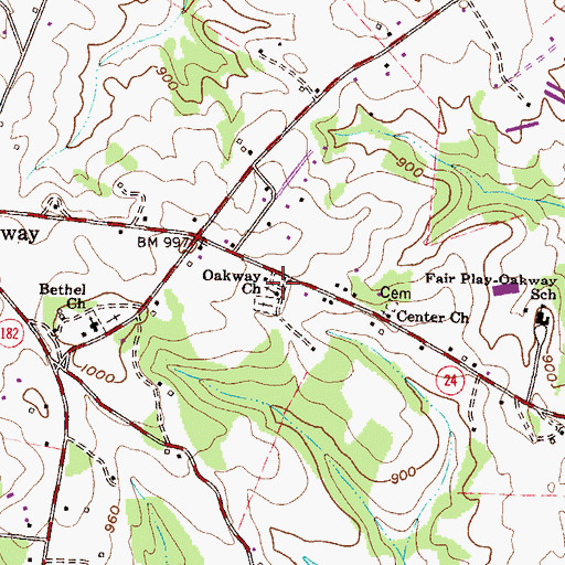 Topographic Map of Oakway Church, SC