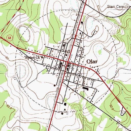 Topographic Map of Olar, SC
