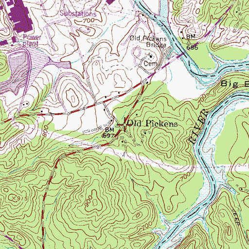 Topographic Map of Old Pickens, SC