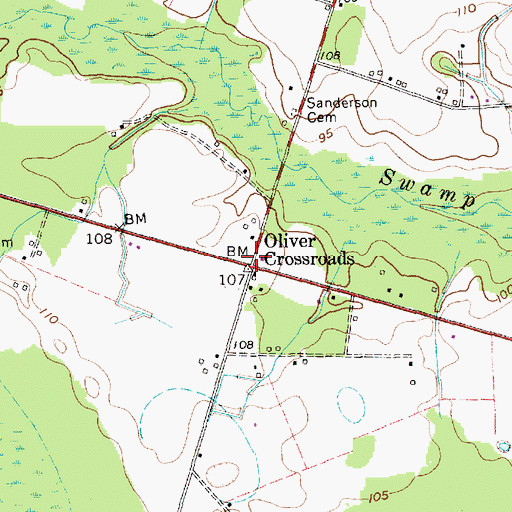 Topographic Map of Oliver Crossroads, SC