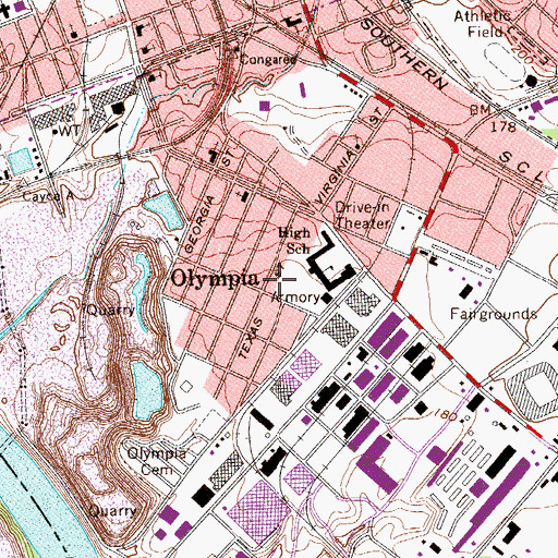 Topographic Map of Olympia, SC