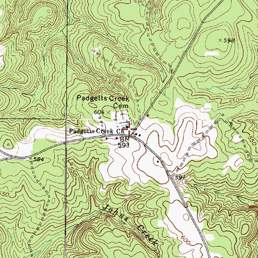 Topographic Map of Padgetts Creek Baptist Church, SC