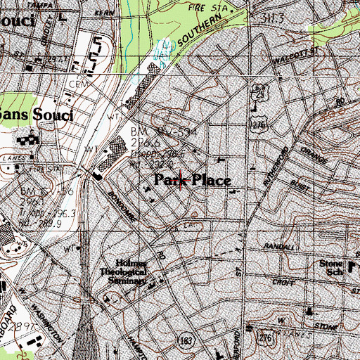 Topographic Map of Park Place, SC