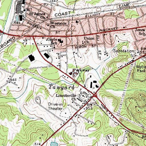 Topographic Map of Parkway Baptist Church, SC