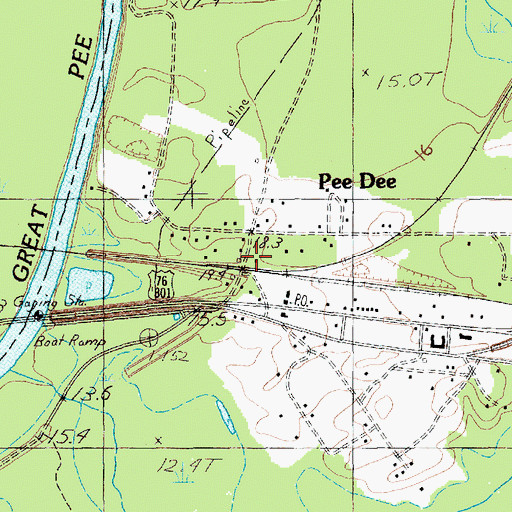 Topographic Map of Pee Dee, SC