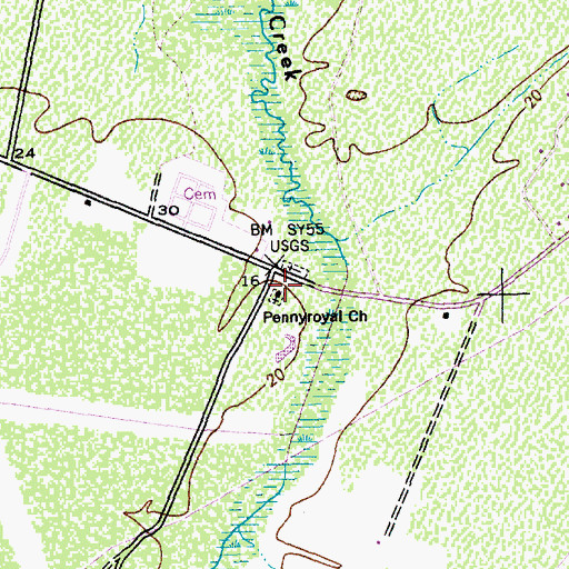 Topographic Map of Pennyroyal Church, SC